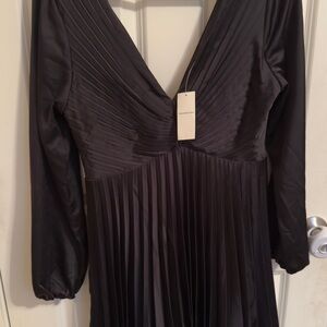 Long Sleeve Black Pleated Dress NWT